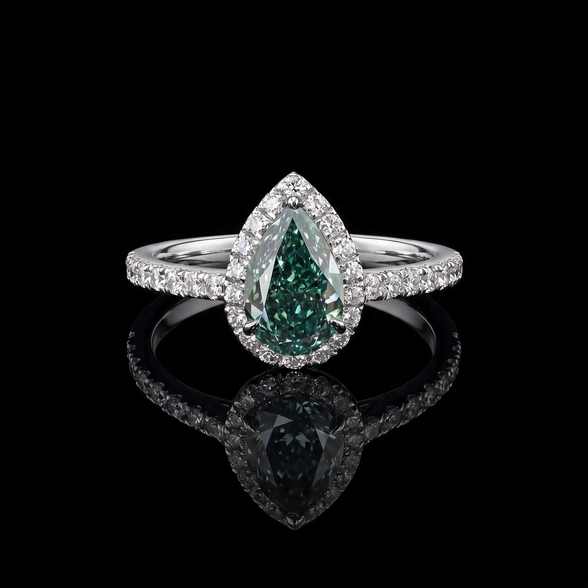 Pear Green Diamond Ring with Halo