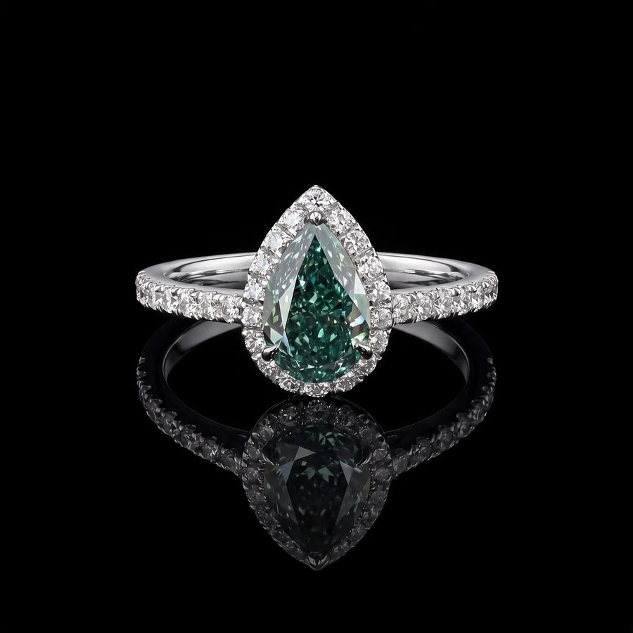 Pear Green Diamond Ring with Halo