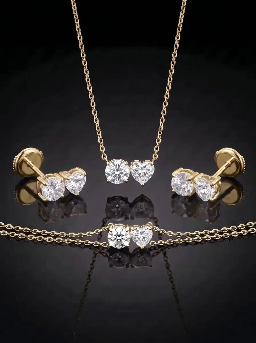 Diamond Set - Two Diamonds - Round & Heart, Yellow Gold