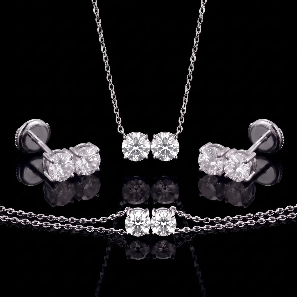 Diamond Set - Two Diamonds - Round & Round, White Gold
