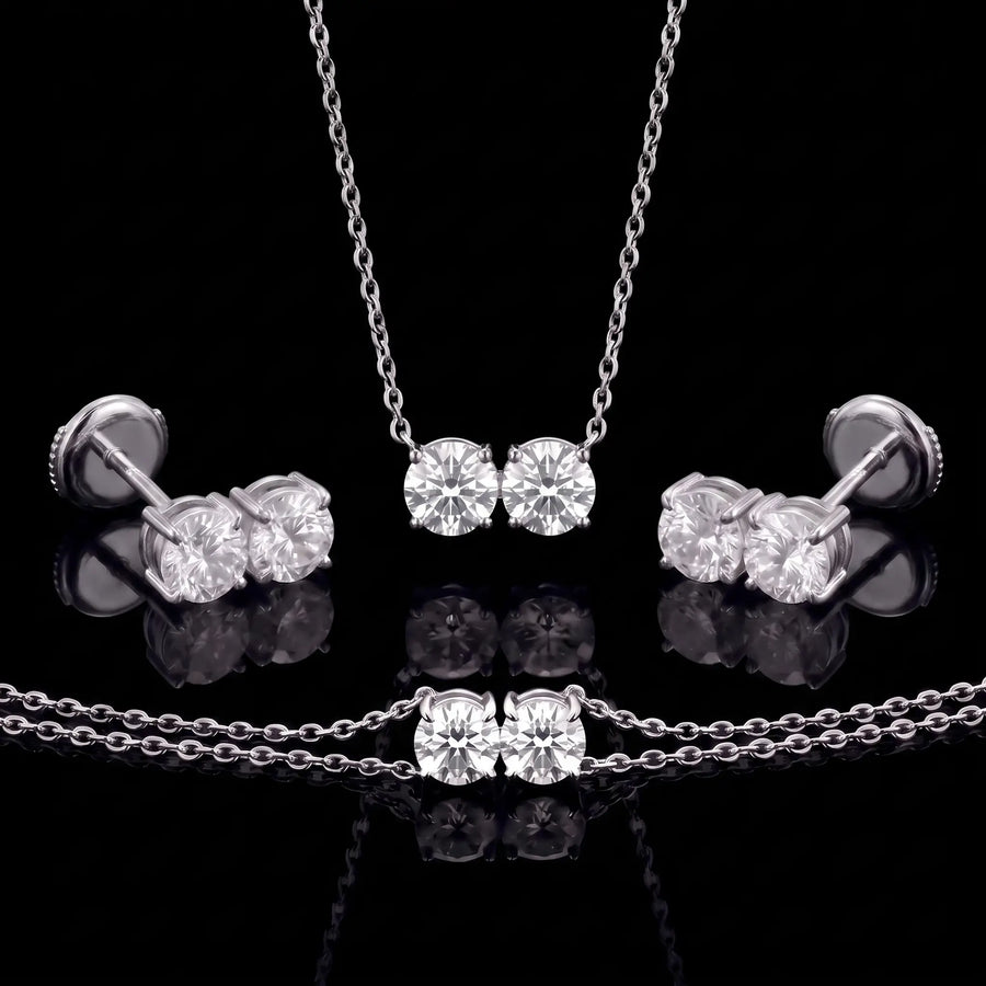 Diamond Set - Two Diamonds - Round & Round, White Gold