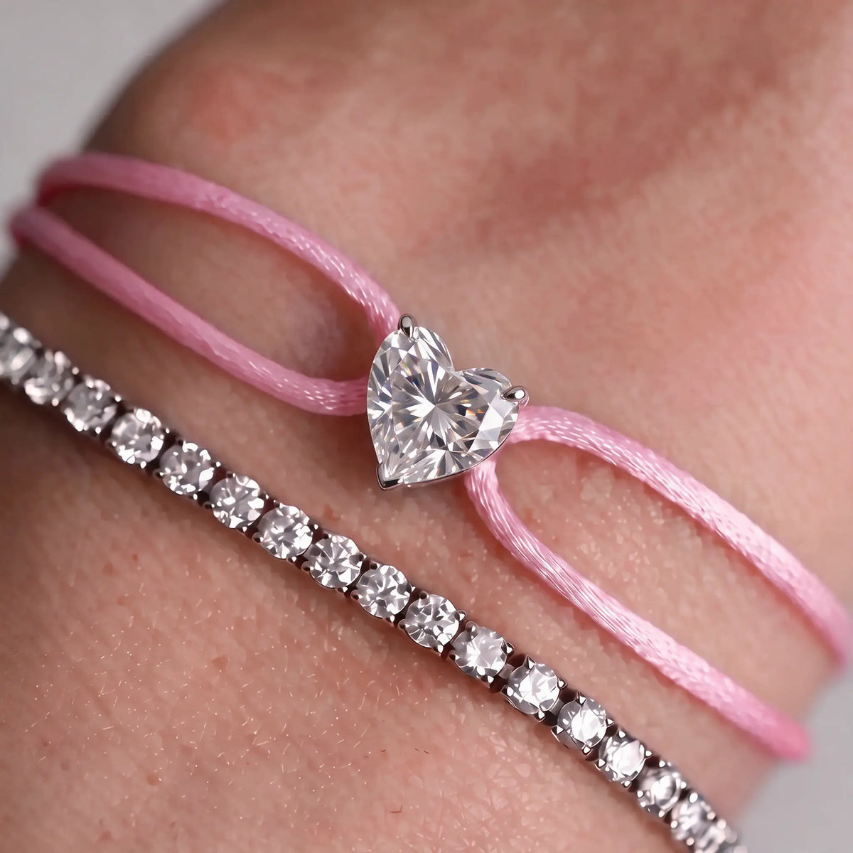Diamond Satin Bracelet - Heart, Pink