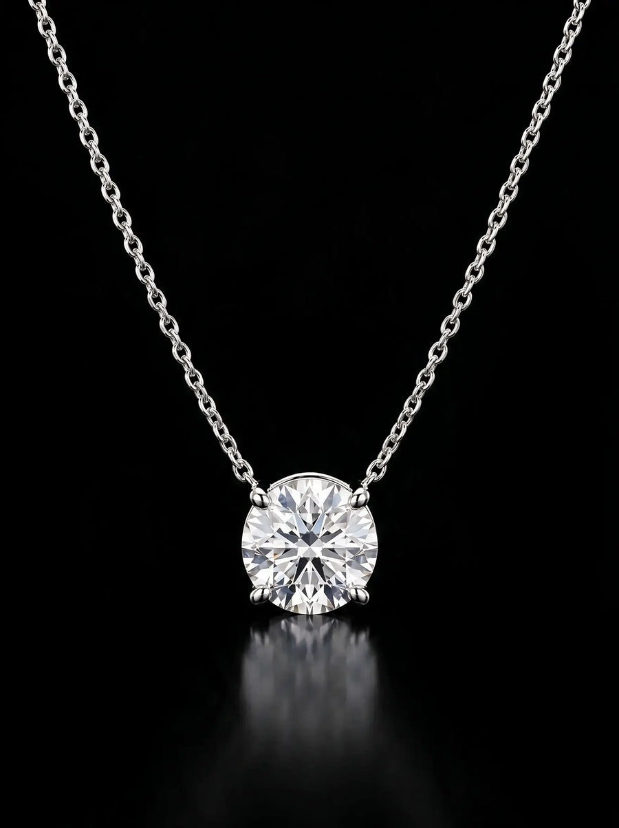 Diamond Necklace - Round - One Carat, White Gold