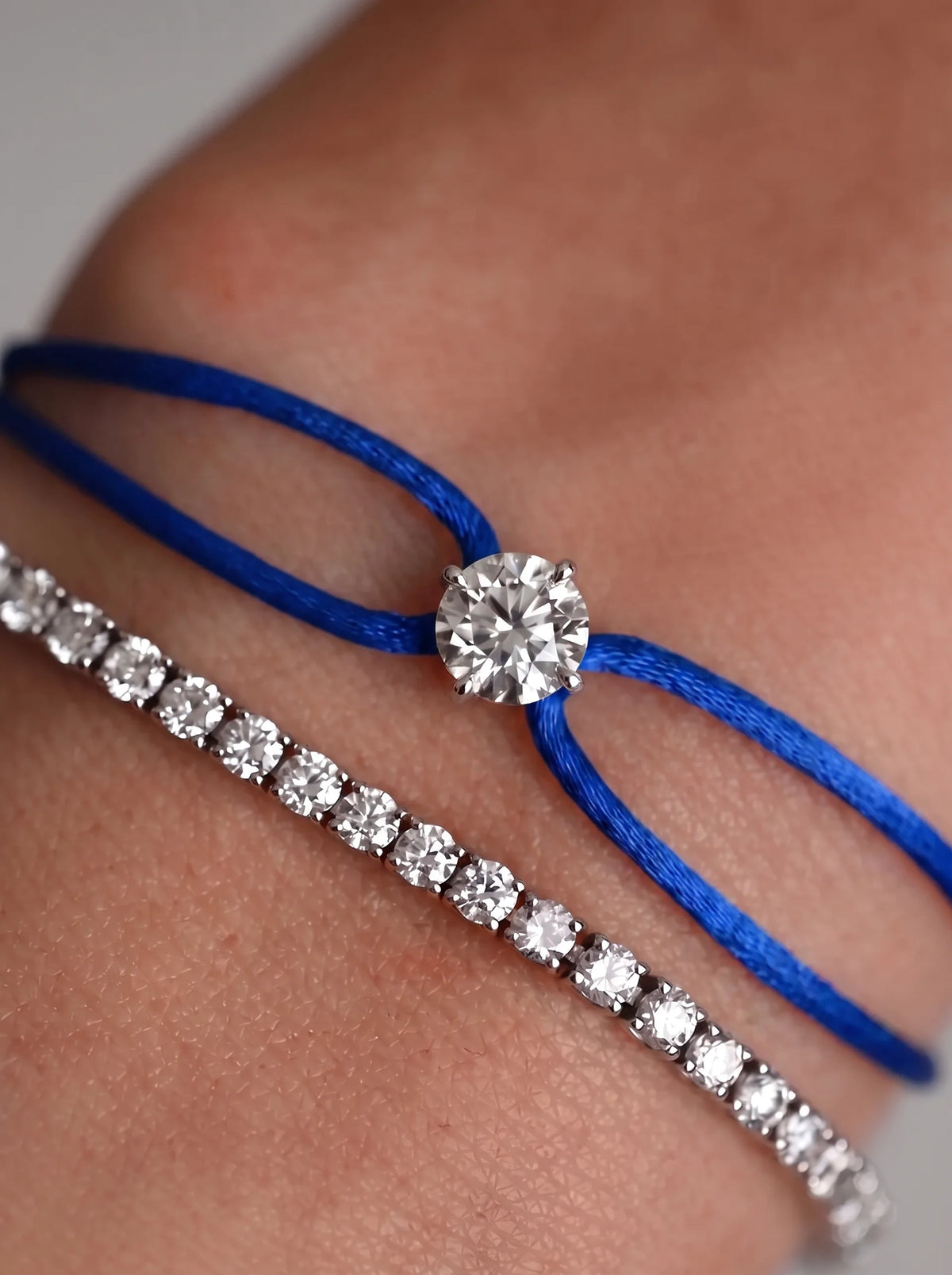 Diamond Satin Bracelet - Round, Dark Blue