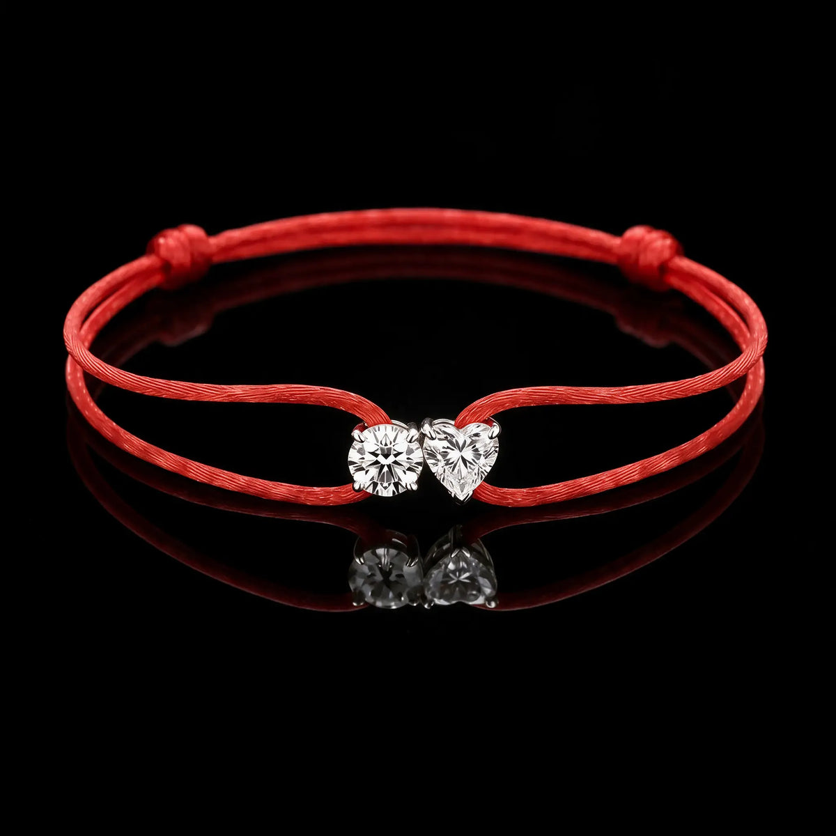 Diamond Satin Bracelet - Two Diamonds - Round & Heart