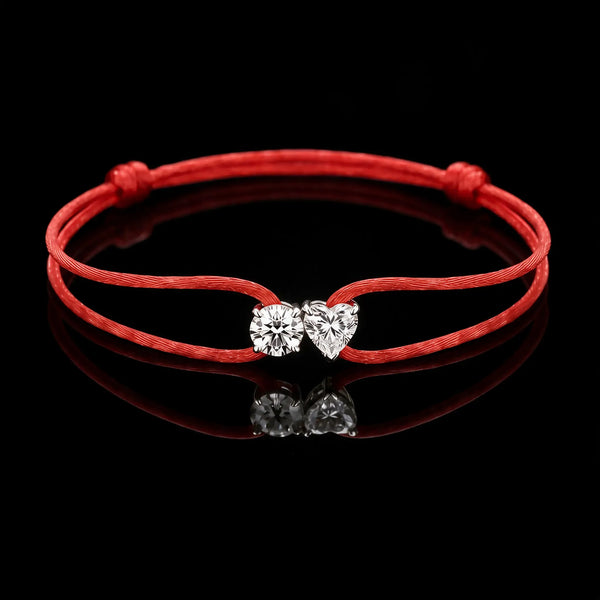Diamond Satin Bracelet - Two Diamonds - Round & Heart