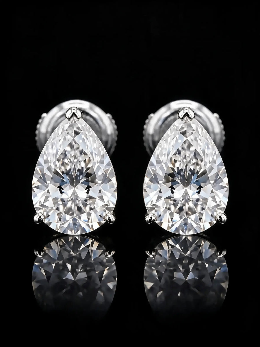 Diamond Studs - Pear - One Carat, White Gold