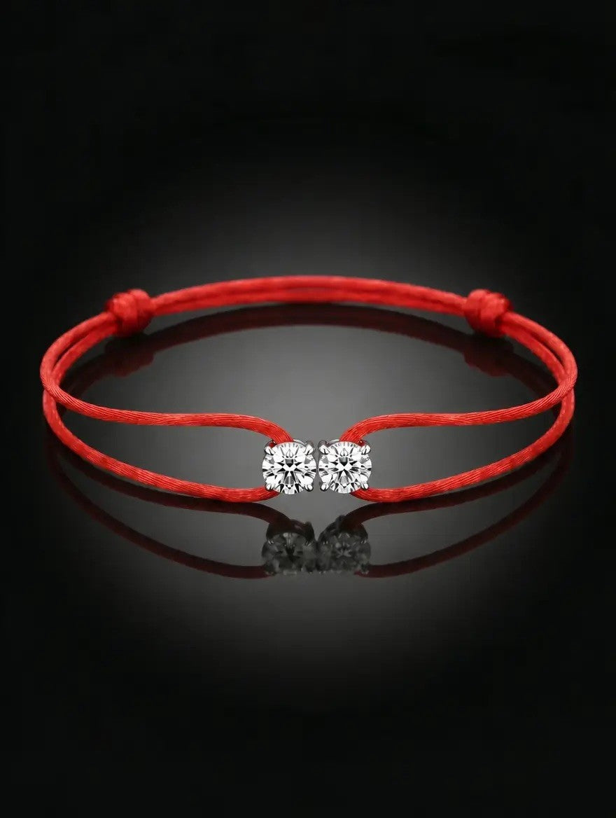 Diamond Satin Bracelet - Two Diamonds - Round & Round, Red