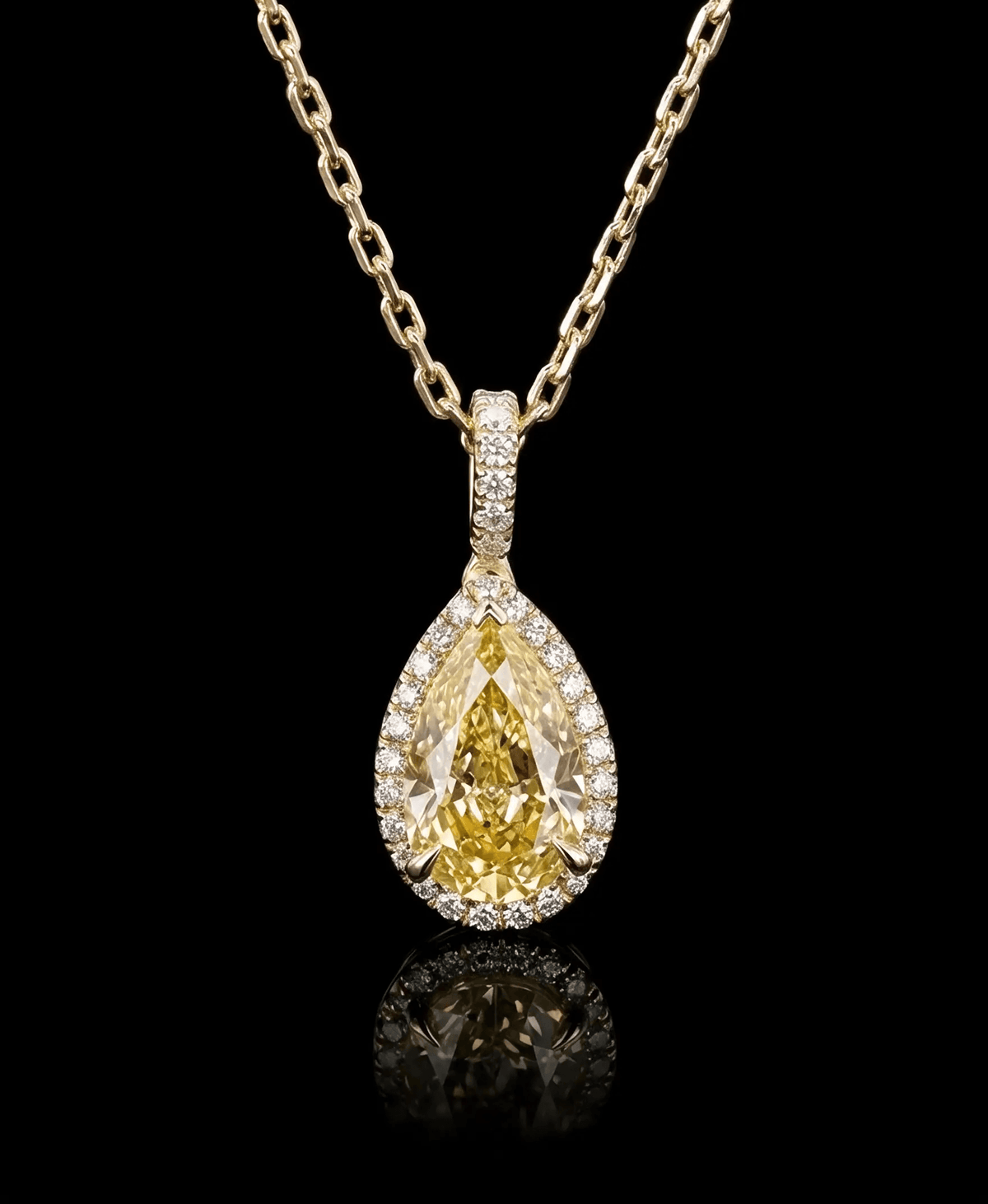 Yellow Diamond Pear Pendant with Halo