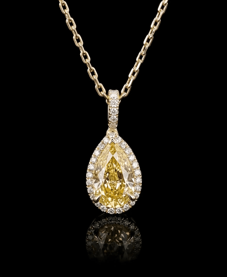 Yellow Diamond Pear Pendant with Halo