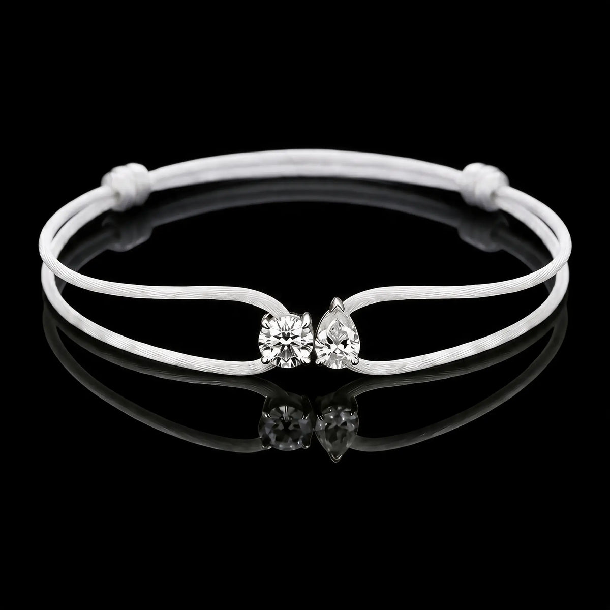 Diamond Satin Bracelet - Two Diamonds - Round & Pear