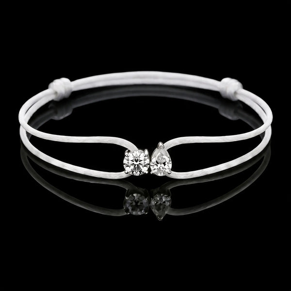 Diamond Satin Bracelet - Two Diamonds - Round & Pear