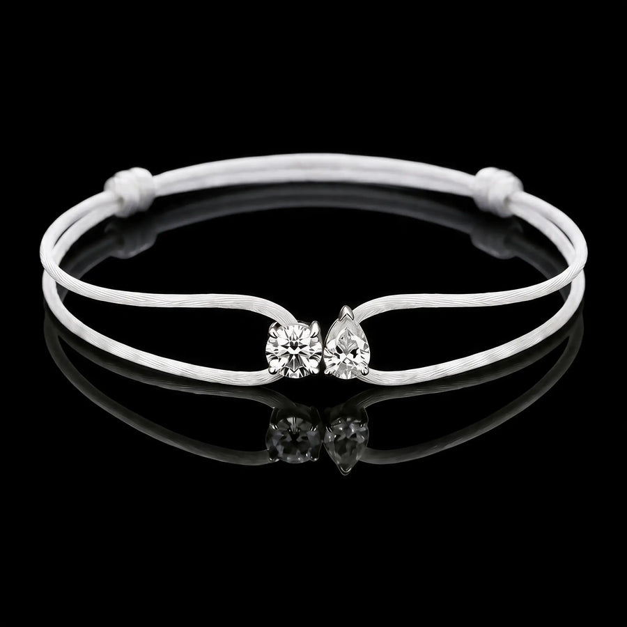 Diamond Satin Bracelet - Two Diamonds - Round & Pear