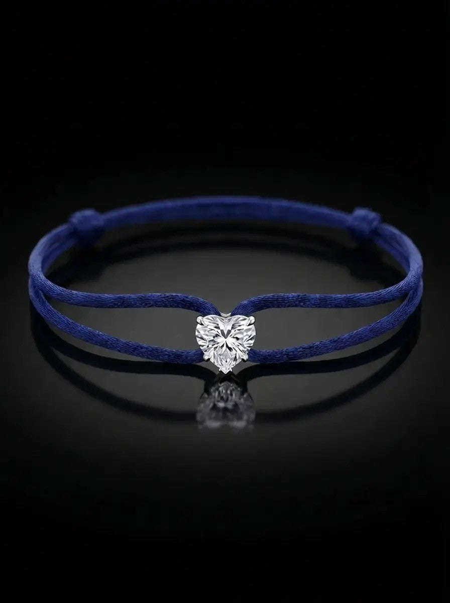 Diamond Satin Bracelet - Heart, Dark Blue