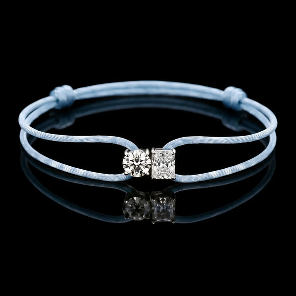 Diamond Satin Bracelet - Two Diamonds - Round & Radiant