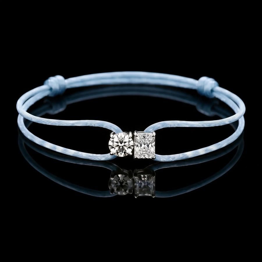 Diamond Satin Bracelet - Two Diamonds - Round & Radiant
