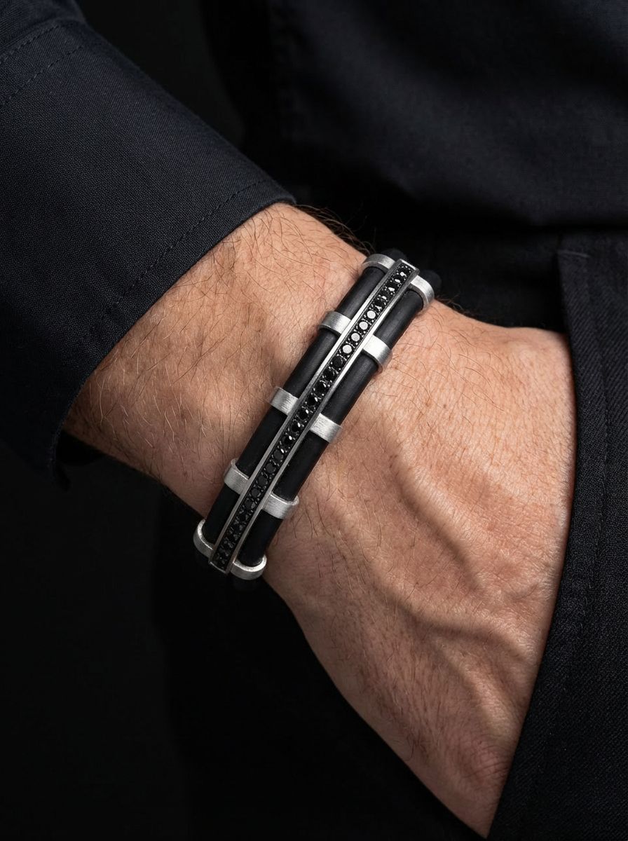 Diamond Rubber Bracelet - White Gold - 3