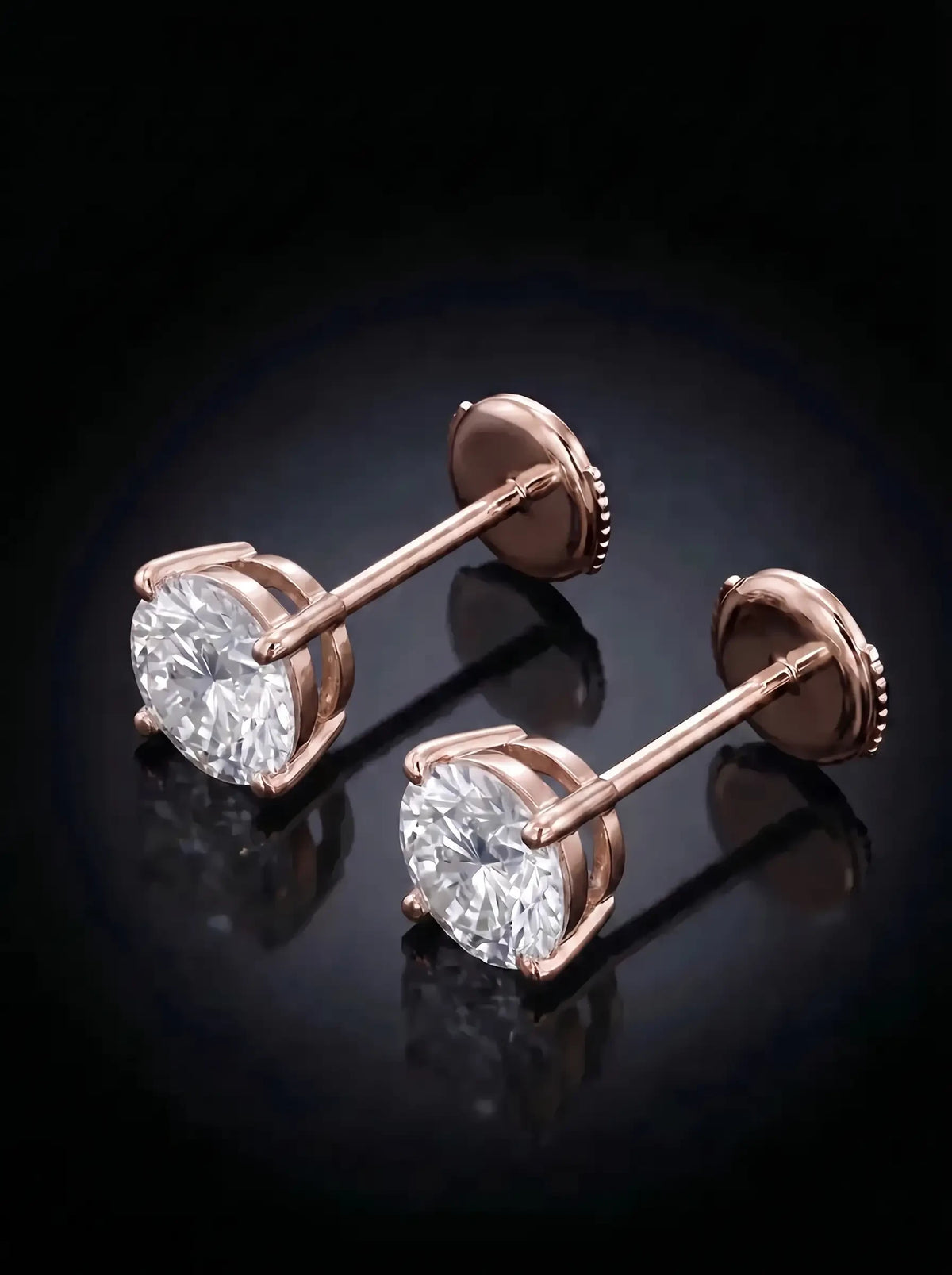Diamond Studs - Round - One Carat, Rose Gold
