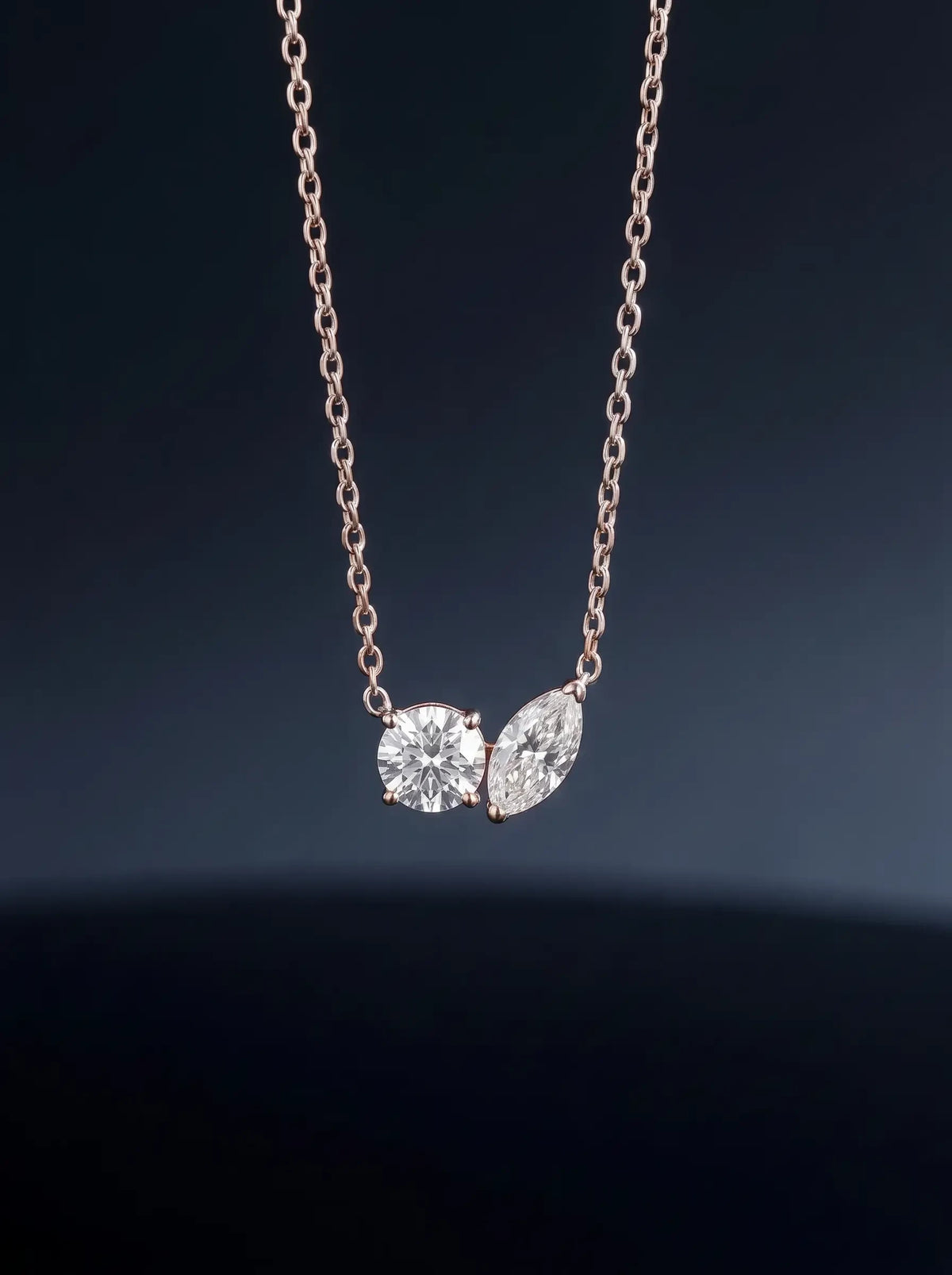 Diamond Necklace - Two Diamonds - Round & Marquise - 3