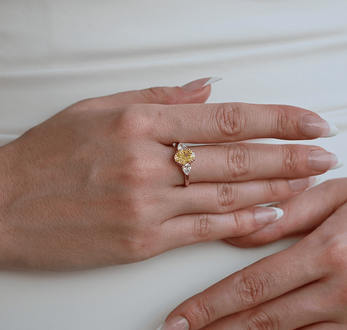 Oval & Pear Yellow Diamond Ring - 3