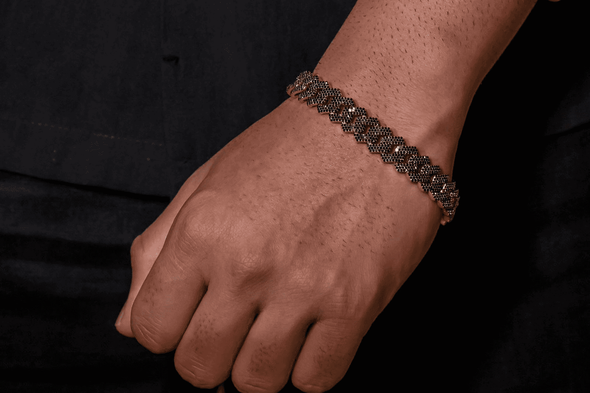 Natural Diamond Cuban Bracelet 12MM - Yellow Gold - 2