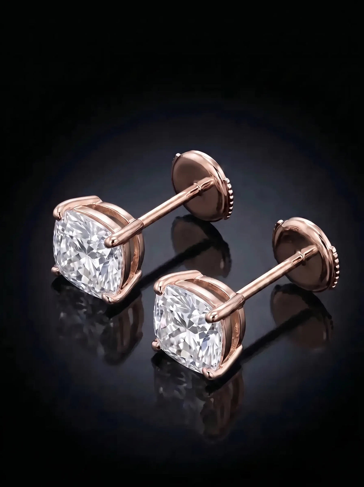 Diamond Studs - Cushion - One Carat, Rose Gold
