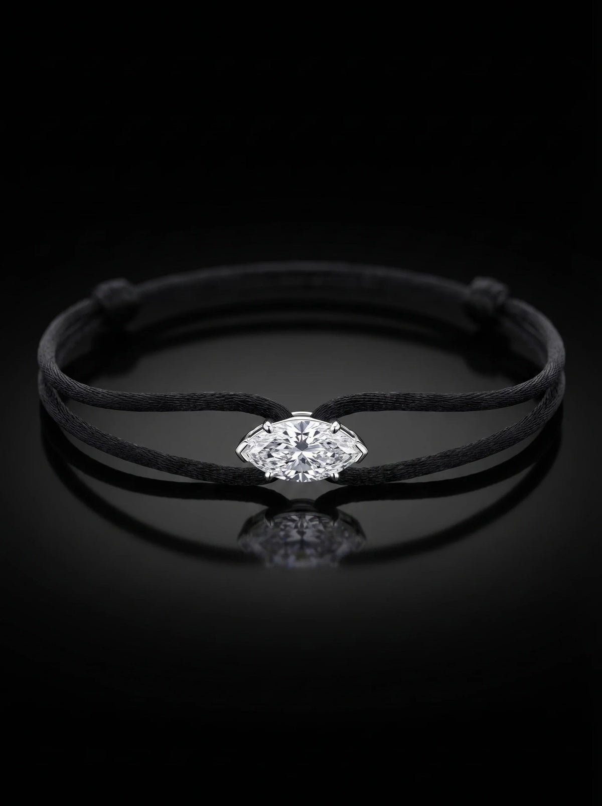 Diamond Satin Bracelet - Marquise, Black
