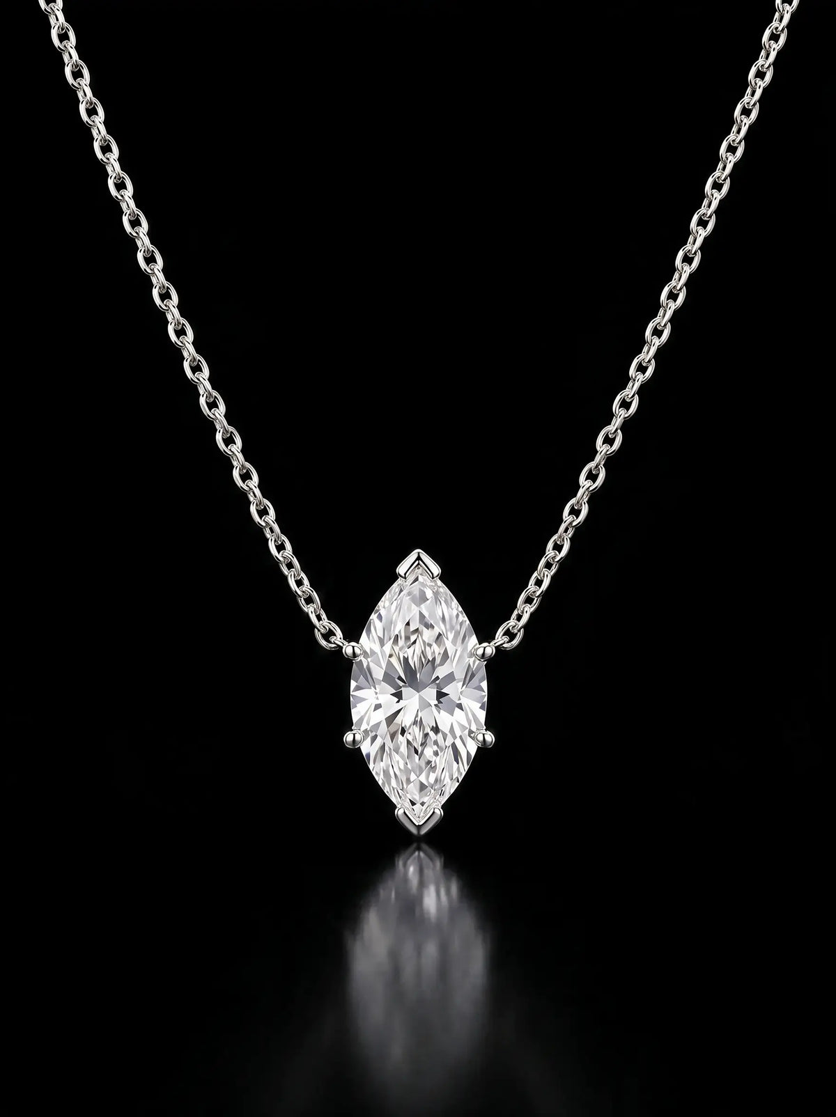 Diamond Necklace - Marquise - One Carat, White Gold