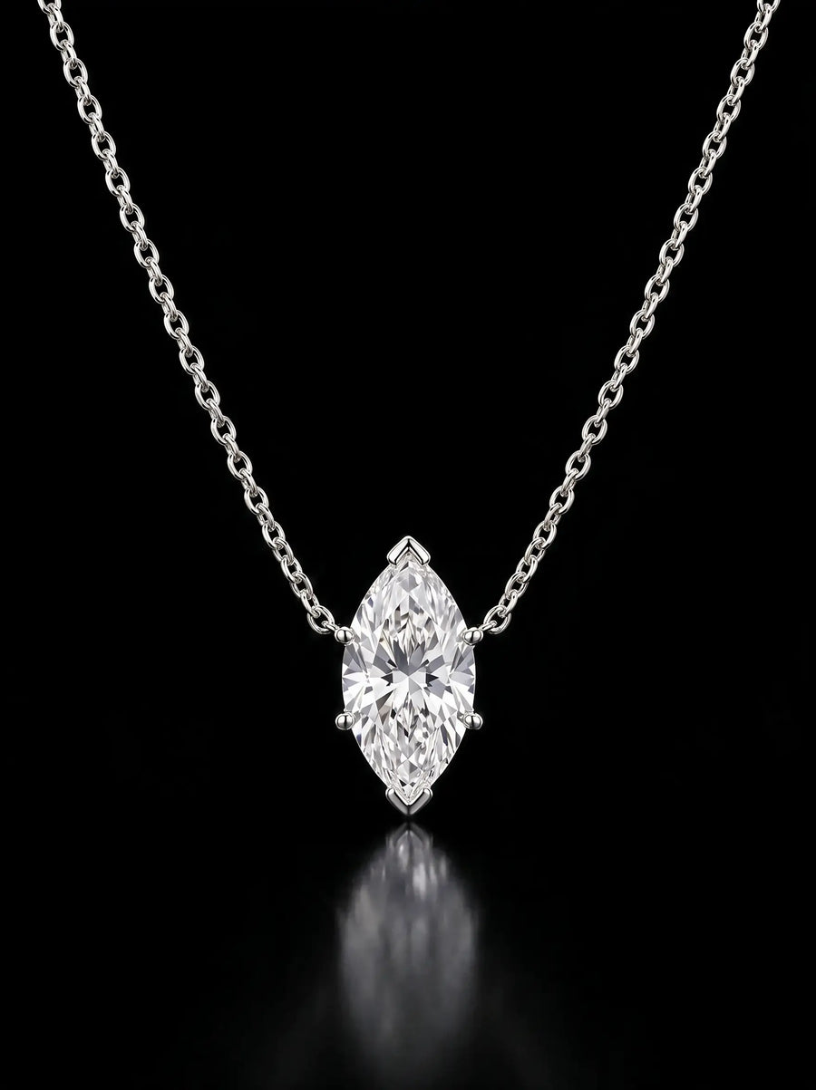 Diamond Necklace - Marquise - One Carat, White Gold