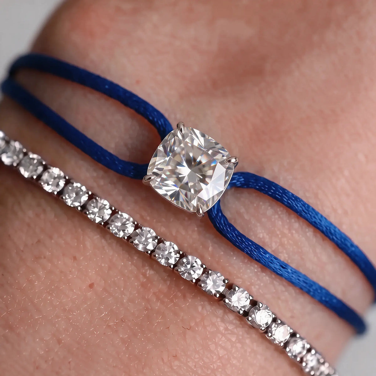Diamond Satin Bracelet - Cushion, Dark Blue
