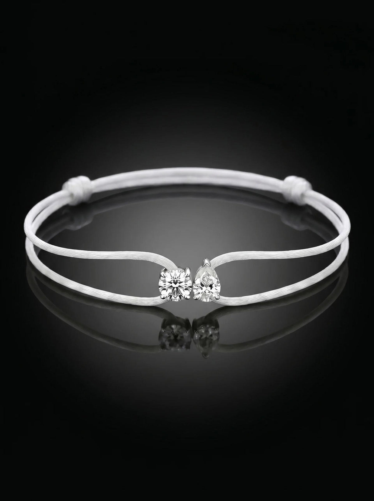Diamond Satin Bracelet - Two Diamonds - Round & Pear, White