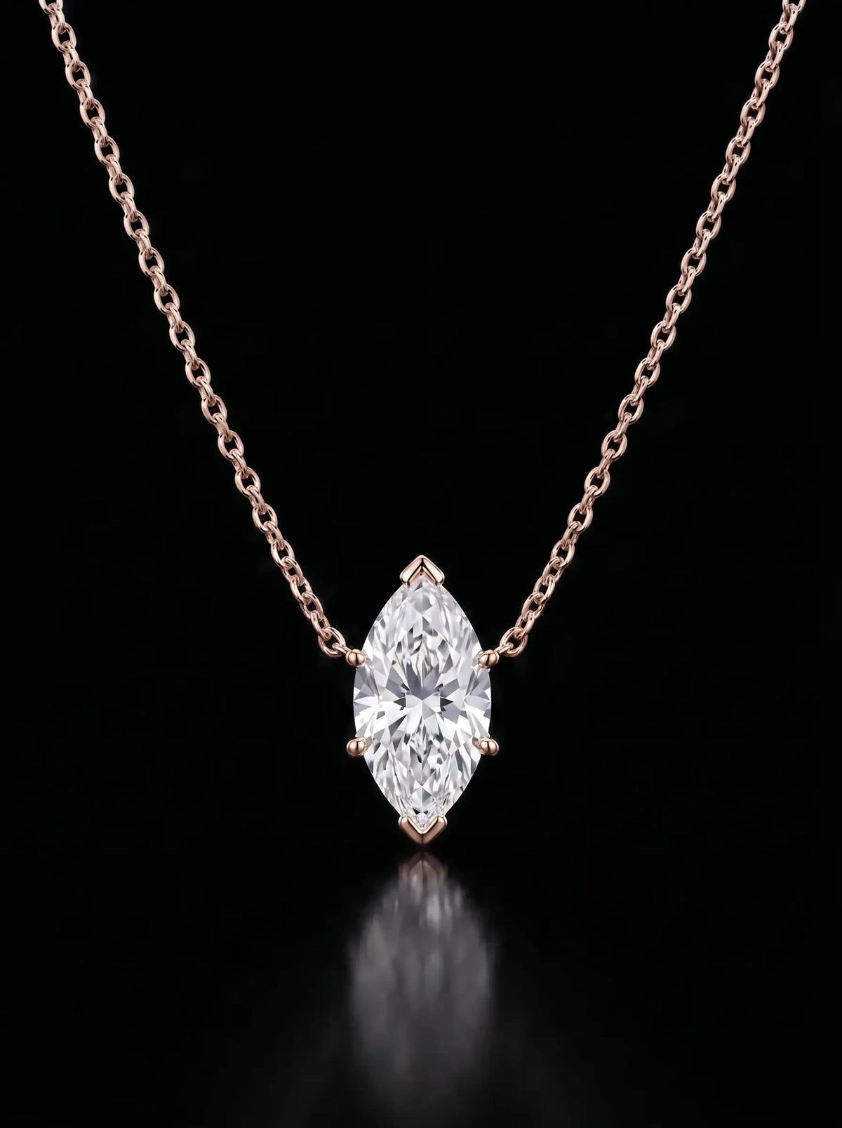 Diamond Necklace - Marquise - One Carat, Rose Gold