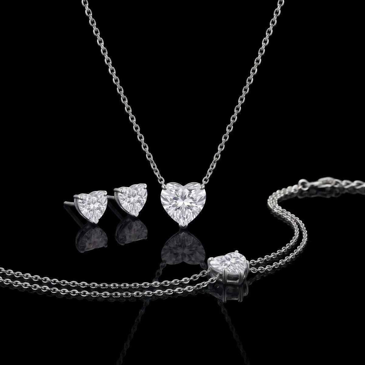 Diamond Set - Heart, White Gold