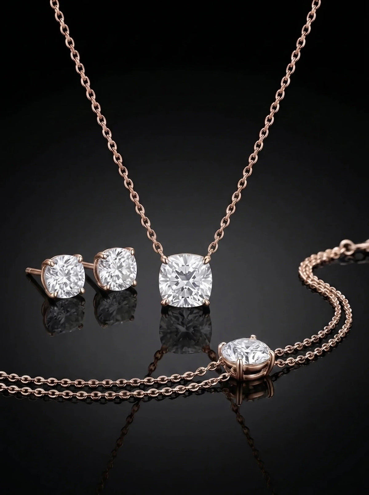 Diamond Set - Cushion, Rose Gold