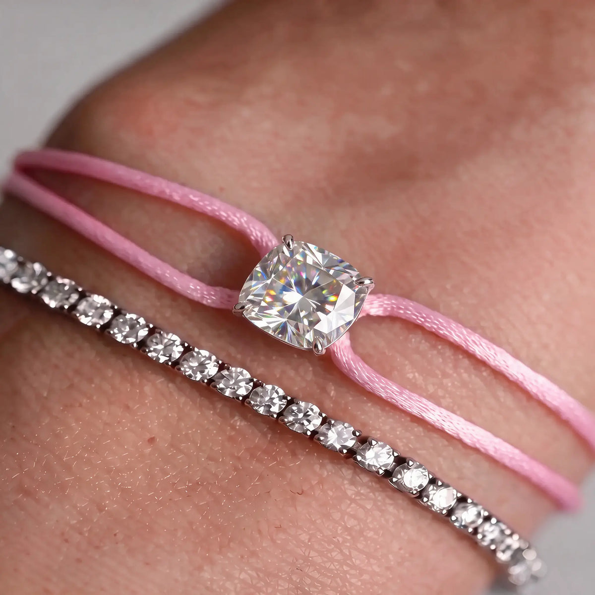 Diamond Satin Bracelet - Cushion, Pink