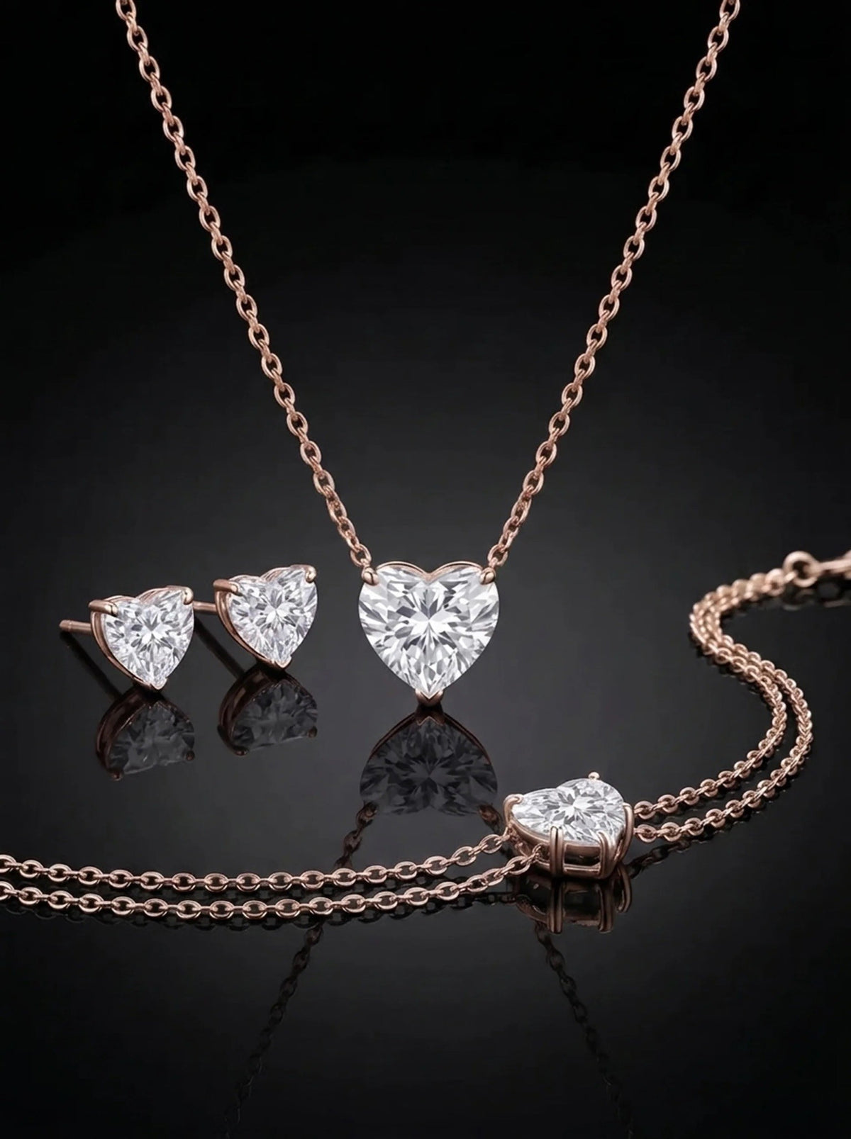 Diamond Set - Heart, Rose Gold