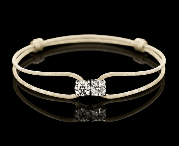 Diamond Satin Bracelet - Two Diamonds - Round & Cushion