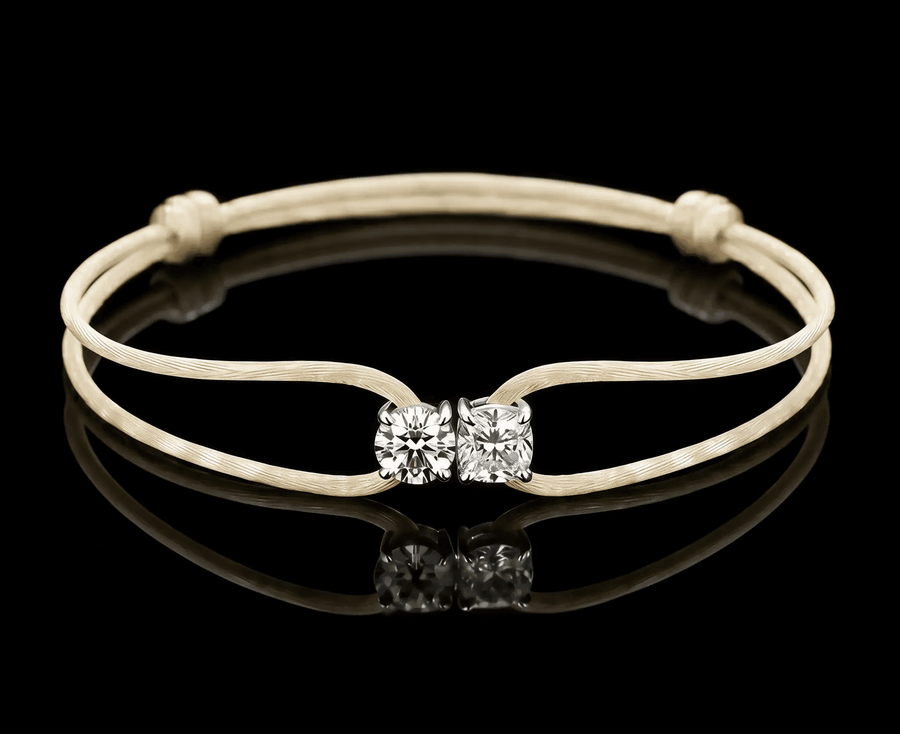 Diamond Satin Bracelet - Two Diamonds - Round & Cushion