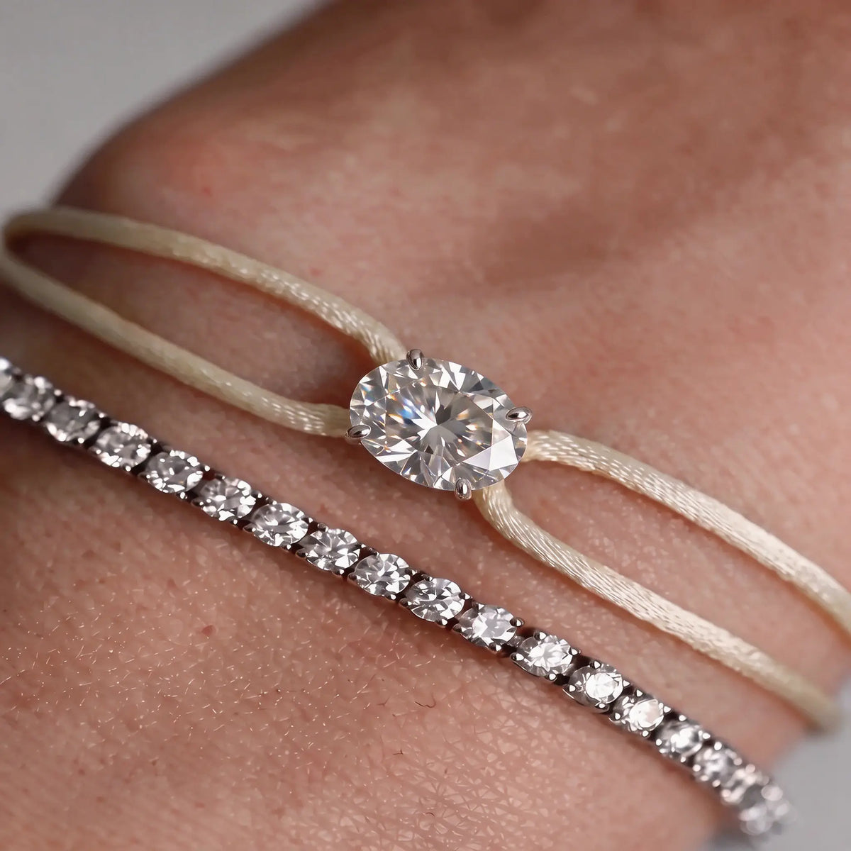Diamond Satin Bracelet - Oval, Ivory