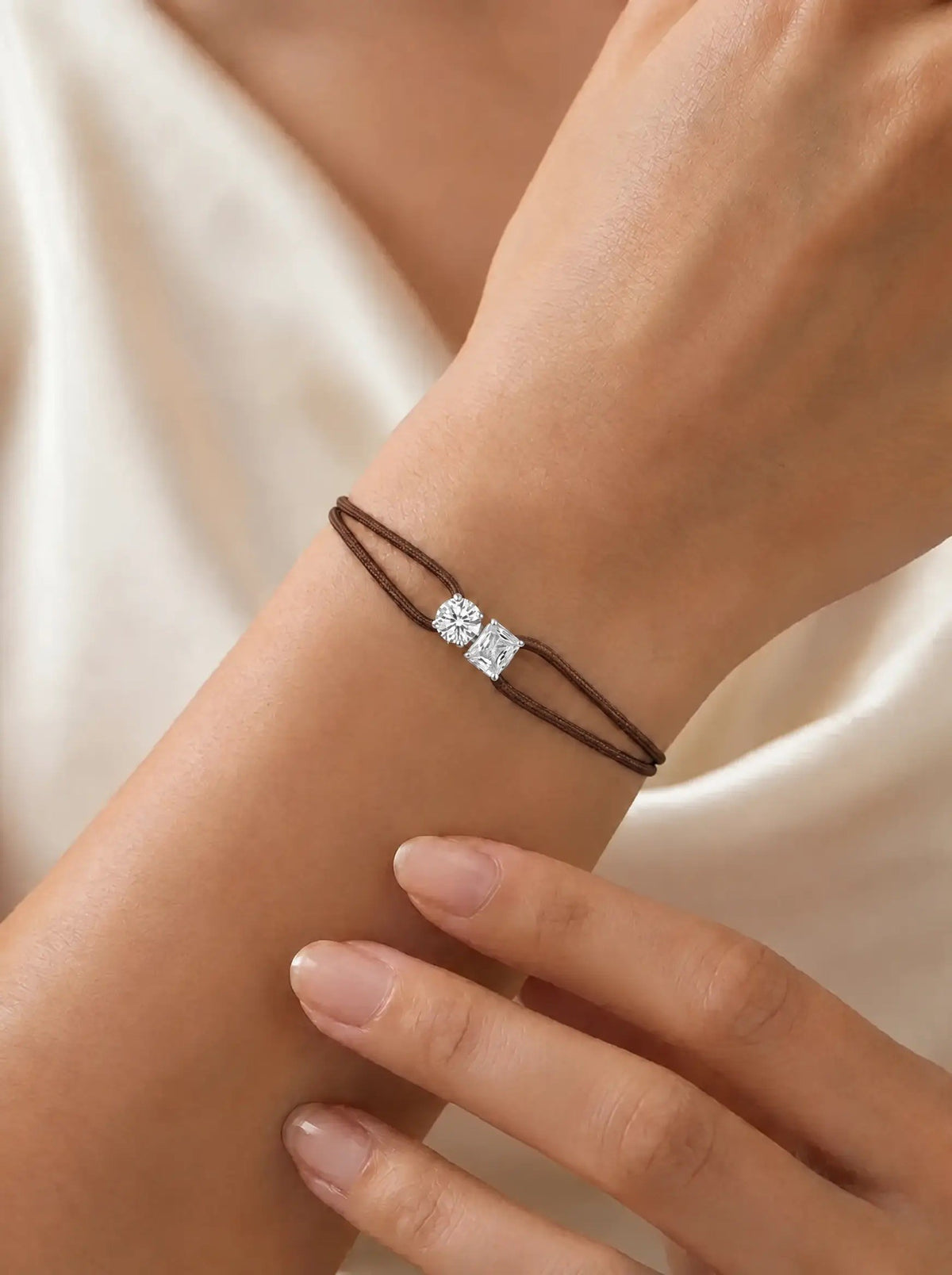 Diamond Satin Bracelet - Two Diamonds - Round & Radiant, Brown