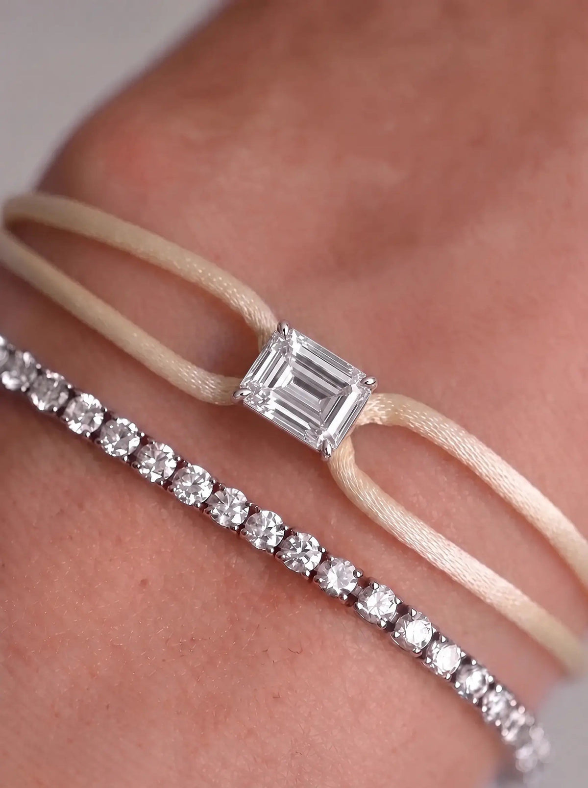 Diamond Satin Bracelet - Emerald, Ivory