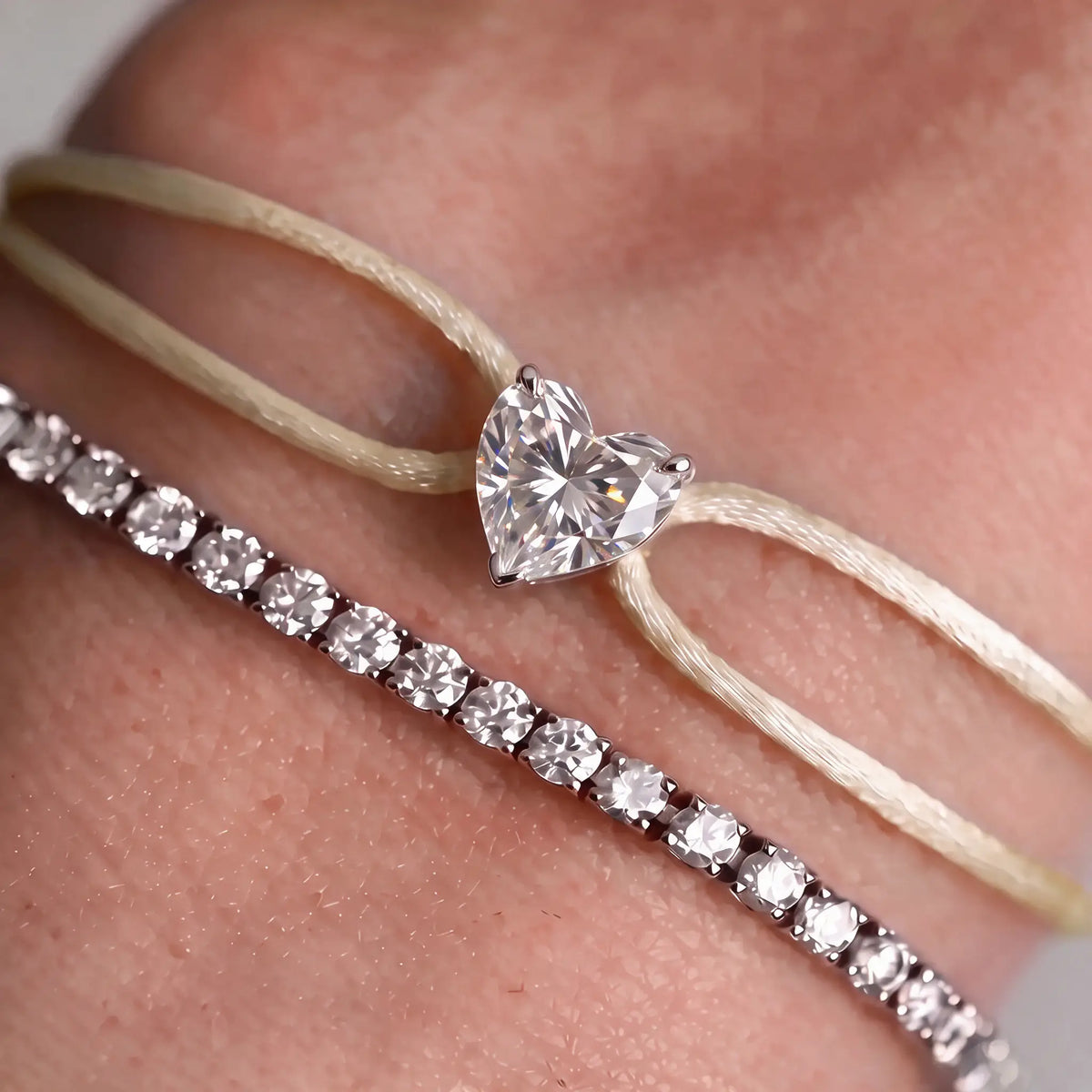 Diamond Satin Bracelet - Heart, Ivory