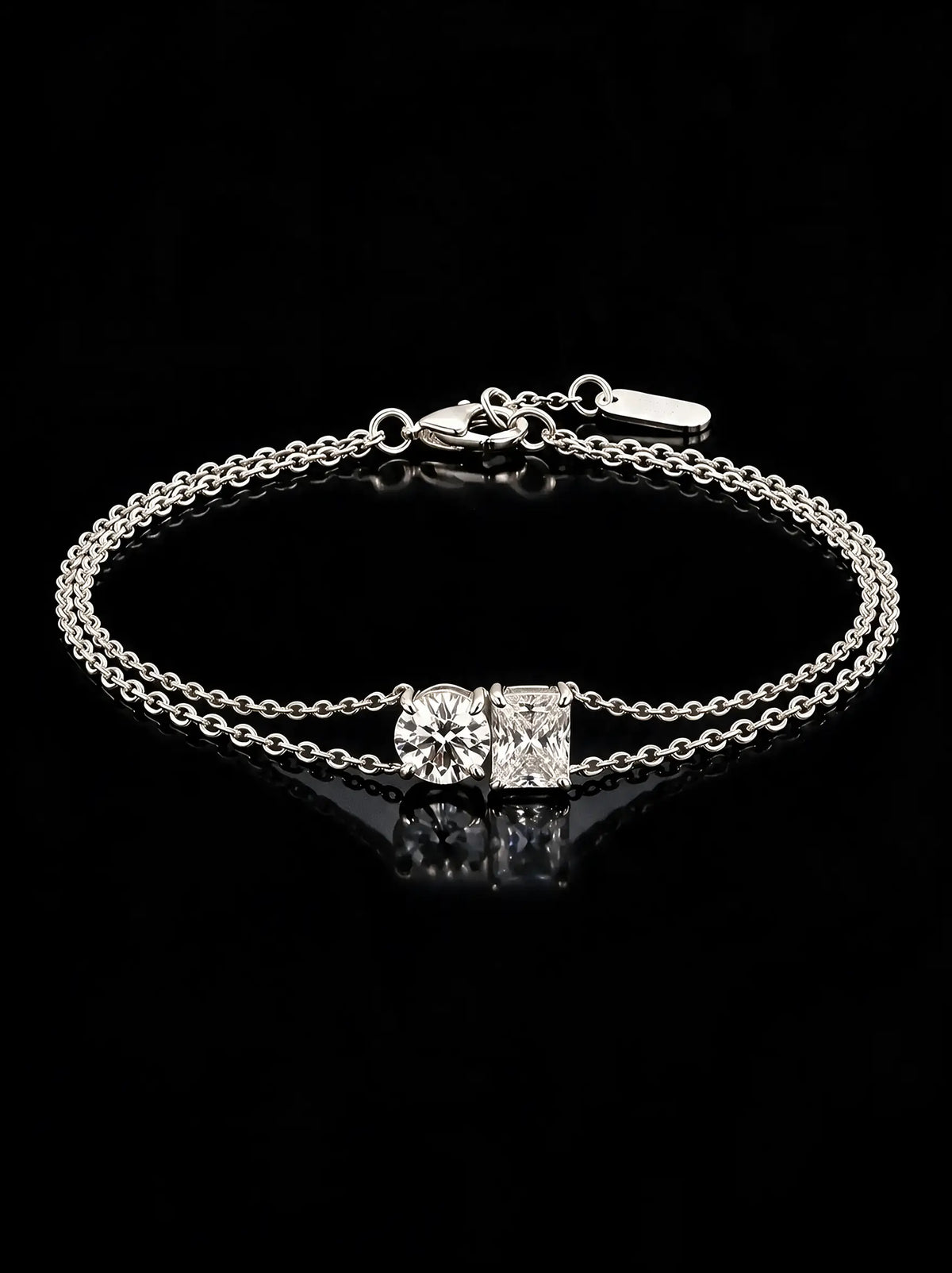 Diamond Bracelet - Two Diamonds - Round & Radiant, White Gold