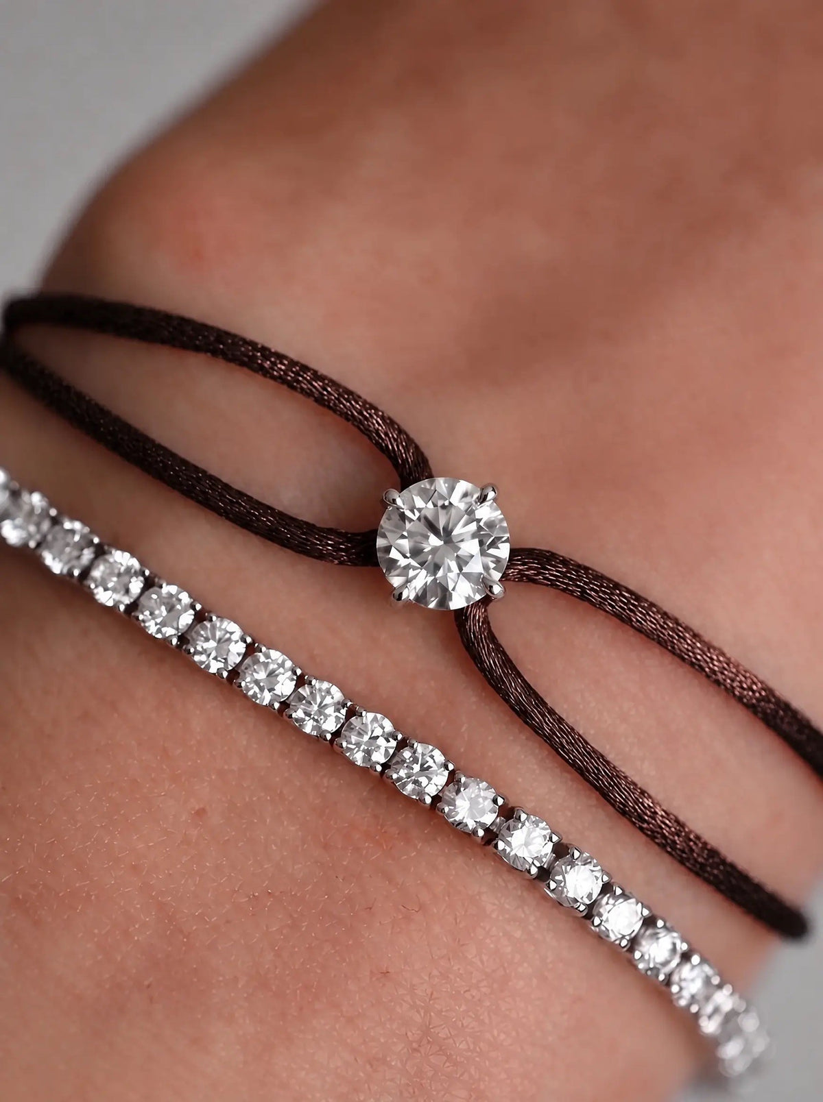 Diamond Satin Bracelet - Round, Brown