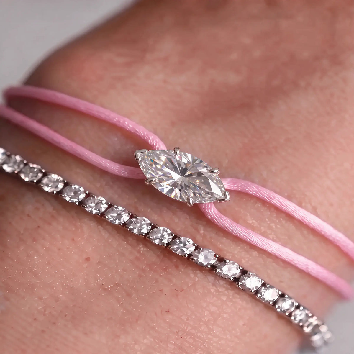 Diamond Satin Bracelet - Marquise, Pink