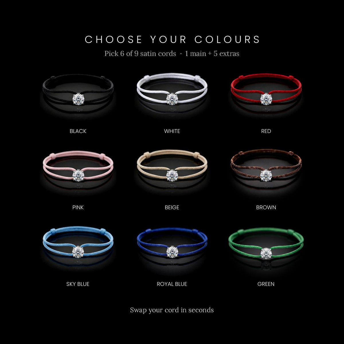 The Alwan Bracelet - choose six of the nine cords