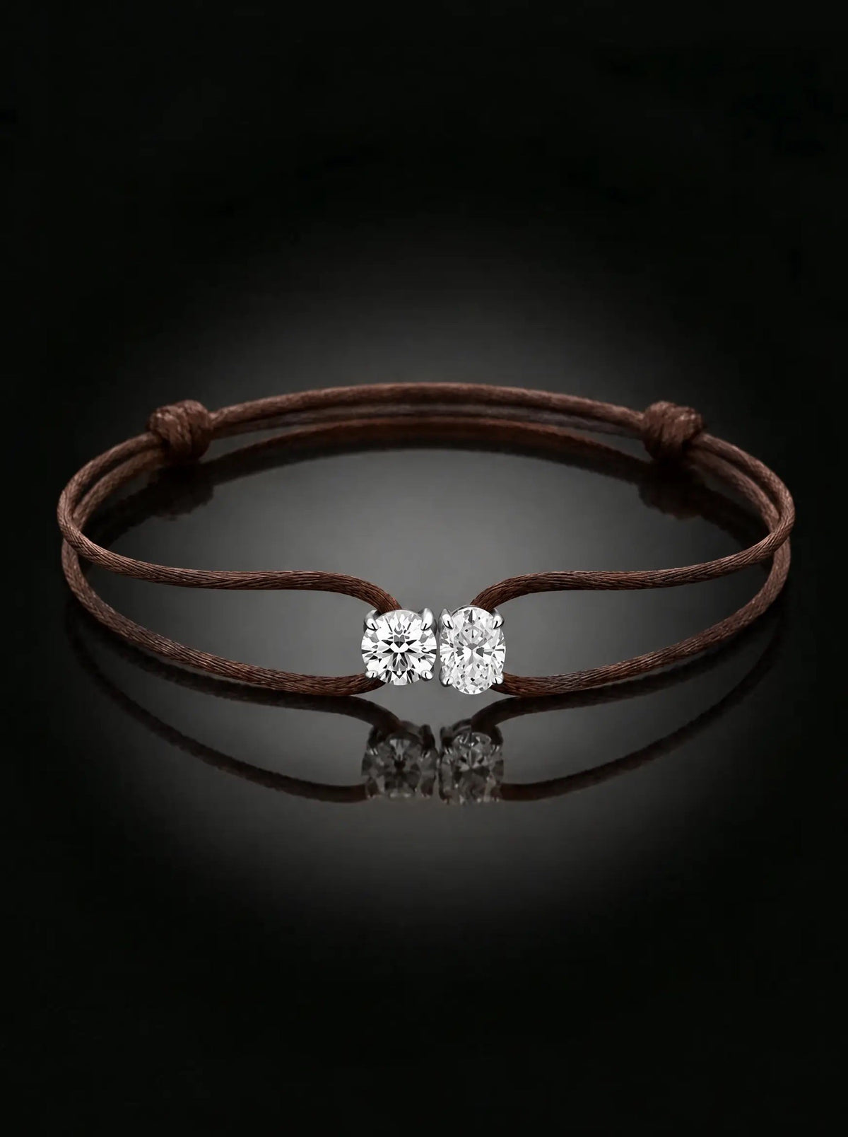 Diamond Satin Bracelet - Two Diamonds - Round & Oval, Brown