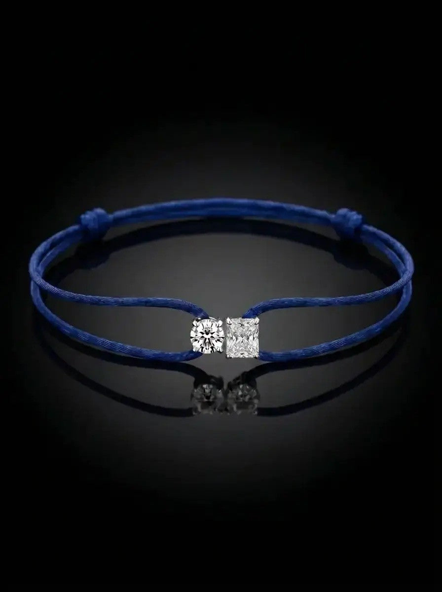Diamond Satin Bracelet - Two Diamonds - Round & Radiant, Dark Blue