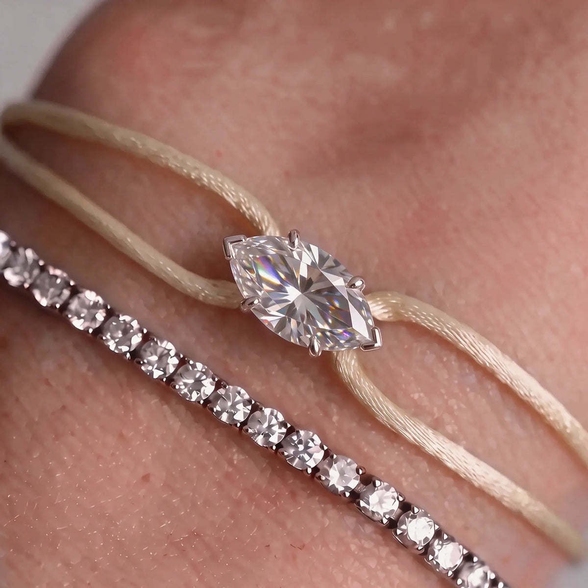 Diamond Satin Bracelet - Marquise, Ivory