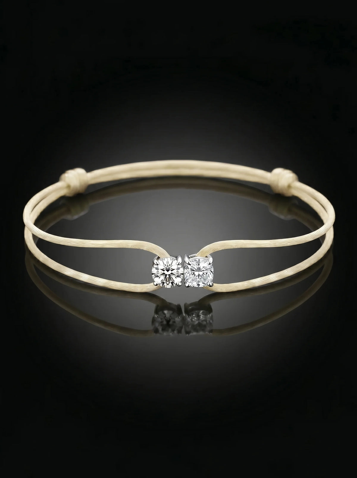 Diamond Satin Bracelet - Two Diamonds - Round & Cushion, Ivory